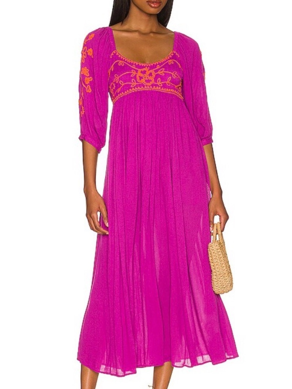 Free People wedgewood Maxi Dress in orchid with Orange Floral Embroidery
